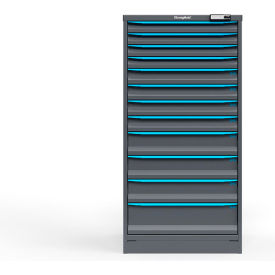 Strong Hold Modular Drawer Cabinet, 12 Drawers, 157 Comp., 30"Wx29"Dx60"H, Blue/Gray, Elec. Lock