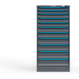 Strong Hold Modular Drawer Cabinet, 11 Drawers, 171 Comp., 30"Wx29"Dx60"H, Blue/Gray, Elec. Lock