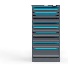 Strong Hold Modular Drawer Cabinet, 11 Drawers, 116 Compartments, 30"Wx29"Dx60"H, Blue/Gray, Electric Lock