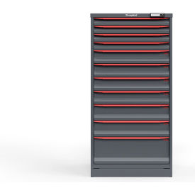 Modular Drawer Cabinet, 11 Drawers, 116 Comp., 30"W x 29"D x 60"H, Red/Gray, Elec. Lock