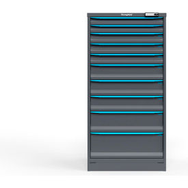 Strong Hold Modular Drawer Cabinet, 10 Drawers, 136 Comp., 30"Wx29"Dx60"H, Blue/Gray, Elec. Lock