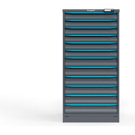 Strong Hold Modular Drawer Cabinet, 12 Drawers, 270 Comp., 30"Wx29"Dx60"H, Blue/Gray, Elec. Lock