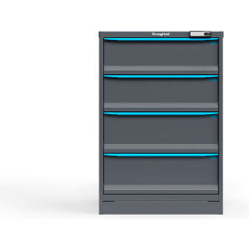 Strong Hold Modular Drawer Cabinet, 4 Drawers, 20 Compartments, 30"W x 29"D x 44"H, Blue/Gray, Electric Lock