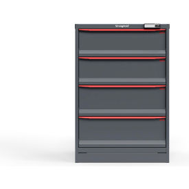 Strong Hold Modular Drawer Cabinet, 4 Drawers, 20 Compartments, 30"W x 29"D x 44"H, Red/Gray, Electronic Lock