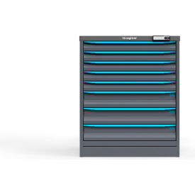 Modular Drawer Cabinet, 8 Drawers, 60 Comp., 30"W x 29"D x 36"H, Blue/Gray, Elec. Lock