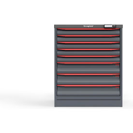 Strong Hold Modular Drawer Cabinet, 8 Drawers, 60 Comp., 30"W x 29"D x 36"H, Red/Gray, Elec. Lock