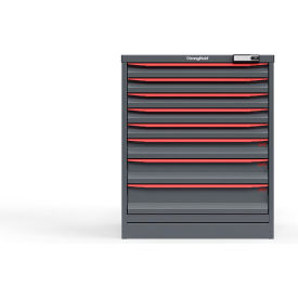 Strong Hold Modular Drawer Cabinet, 8 Drawers, 61 Comp., 30"W x 29"D x 36"H, Red/Gray, Elec. Lock