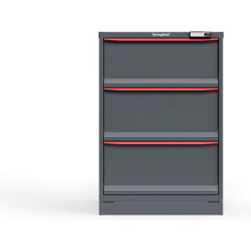Strong Hold Modular Drawer Cabinet, 3 Drawers, 30"W x 29"D x 44"H, Red/Gray, Electronic Lock