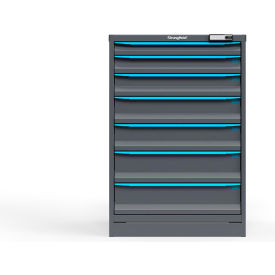 Strong Hold Modular Drawer Cabinet, 7 Drawers, 101 Comp., 30"W x 29"D x 44"H, Blue/Gray, Elec. Lock