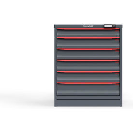 Strong Hold Modular Drawer Cabinet, 6 Drawers, 121 Comp., 30"W x 29"D x 36"H, Red/Gray, Elec. Lock