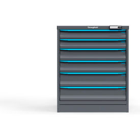 Strong Hold Modular Drawer Cabinet, 6 Drawers, 123 Comp., 30"W x 29"D x 36"H, Blue/Gray, Elec. Lock