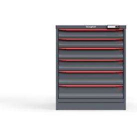 Strong Hold Modular Drawer Cabinet, 6 Drawers, 123 Comp., 30"W x 29"D x 36"H, Red/Gray, Elec. Lock