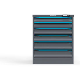 Strong Hold Modular Drawer Cabinet, 6 Drawers, 122 Compartments, 30"W x 29"D x 36"H, Blue/Gray, Electronic Lock