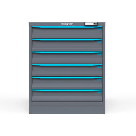 Strong Hold Modular Drawer Cabinet, 6 Drawers, 120 Compartments, 30"W x 29"D x 36"H, Blue/Gray, Electric Lock
