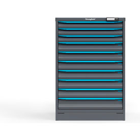 Strong Hold Modular Drawer Cabinet, 10 Drawers, 170 Comp., 30"Wx29"Dx44"H, Blue/Gray, Elec. Lock