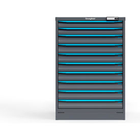 Strong Hold Modular Drawer Cabinet, 10 Drawers, 200 Comp., 30"Wx29"Dx44"H, Blue/Gray, Elec. Lock