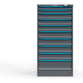 Strong Hold Modular Drawer Cabinet, 10 Drawers, 130 Compartments, 30"Wx29"Dx60"H, Blue/Gray, Electric Lock