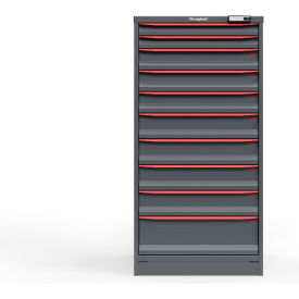 Strong Hold Modular Drawer Cabinet, 10 Drawers, 130 Comp., 30"W x 29"D x 60"H, Red/Gray, Elec. Lock