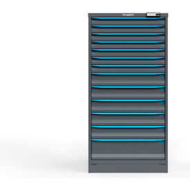 Strong Hold Modular Drawer Cabinet, 13 Drawers, 109 Compartments, 30"Wx29"Dx60"H, Blue/Gray, Electric Lock