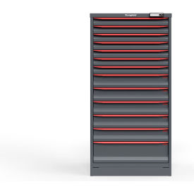 Strong Hold Modular Drawer Cabinet, 13 Drawers, 109 Compartments, 30"W x 29"D x 60"H, Red/Gray, Electronic Lock