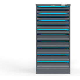Strong Hold Modular Drawer Cabinet, 12 Drawers, 155 Compartments, 30"W x 29"D x 60"H, Blue/Gray, Electronic Lock