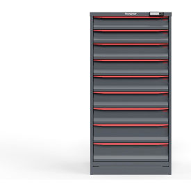 Strong Hold Modular Drawer Cabinet, 9 Drawers/3 Sizes, 144 Compartments, 30"W x 29"D x 60"H, Red, Electric Lock
