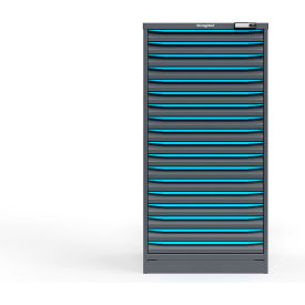Strong Hold Modular Drawer Cabinet, 18 Drawers, 30"W x 29"D x 60"H, Blue/Gray, Electronic Lock