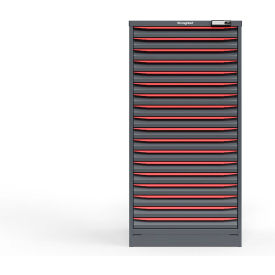 Strong Hold Modular Drawer Cabinet, 18 Drawers, 30"W x 29"D x 60"H, Red/Gray, Electronic Lock