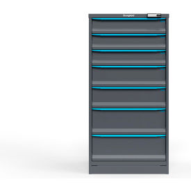 Strong Hold Modular Drawer Cabinet, 7 Drawers, 74 Comp., 30"W x 29"D x 60"H, Blue/Gray, Elec. Lock