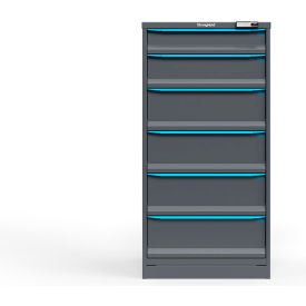 Strong Hold Modular Drawer Cabinet, 6 Drawers, 41 Comp., 30"W x 29"D x 60"H, Blue/Gray, Elec. Lock