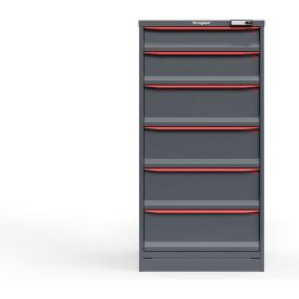 Strong Hold Modular Drawer Cabinet, 6 Drawers, 41 Comp., 30"W x 29"D x 60"H, Red/Gray, Elec. Lock