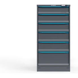 Strong Hold Modular Drawer Cabinet, 6 Drawers, 42 Comp., 30"W x 29"D x 60"H, Blue /Gray, Elec. Lock