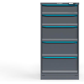 Modular Drawer Cabinet, 5 Drawers, 15 Compartments, 30"W x 29"D x 60"H, Blue/Gray, Electric Lock