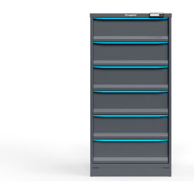 Strong Hold Modular Drawer Cabinet, 6 Drawers, 36 Comp., 30"W x 29"D x 60"H, Blue/Gray, Elec. Lock