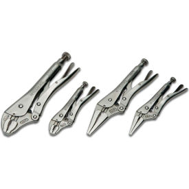 4 Piece Curved Jaw & Long Nose Locking Pliers with Cutter Set