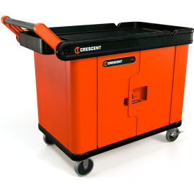 Industrial Utility Tool Cart w/ Double Door Lockable Storage, 500 lb. Cap, Orange