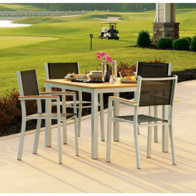 40" Square Dining Set, 4 Armchairs, Black Sling/Natural Top