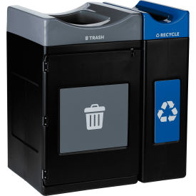 Avante 2-Stream Std/Narrow Open Top Recycling Can, 55/30 Gal. Cap., Gray/Blue