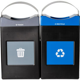 Avante 2-Stream Shallow Canopy Top Recycling Can, 30 Gallon Capacity, Black/Gray/Blue