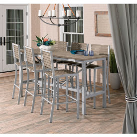 Oxford Garden Travira 72-1/2" Rectangular Bar Table Set, 6 Chairs, Vintage Top/Seat/Back