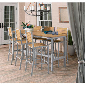Oxford Garden Travira 72-1/2" Rectangular Bar Table Set, 6 Chairs, Natural Top/Seat/Back