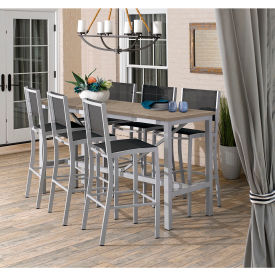 Travira 72-1/2" Rectangular Bar Table Set, 6 Chairs, Black Sling/Vintage Top