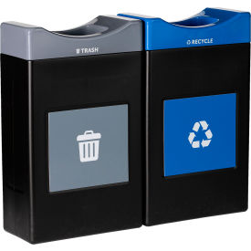 Avante 2-Stream Shallow Open Top Recycling Can, 30 Gal. Cap., Black/Gray/Blue