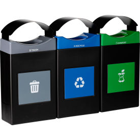 Avante 3-Stream Shallow Canopy Top Recycling Can, 30 Gal. Cap, Gray/Blue/Green
