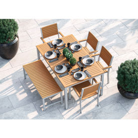 63" Rectangular Dining Set, 4 Armchairs, Natural Top/Seat/Back