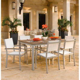 Travira 63" Rectangular Dining Set, 6 Armchairs, Natural Sling/Vintage Top