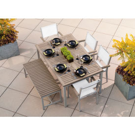 Travira 63" Rectangular Dining Set, 4 Armchairs, Natural Sling/Vintage Top