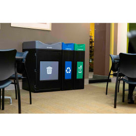 Avante 3-Stream Std/Narrow Open Recycling Can, 55/30 Gal. Cap, Gray/Blue/Green