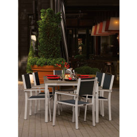 Travira 63" Rectangular Dining Set, 6 Armchairs, Black Sling/Vintage Top