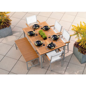Travira 63" Rectangular Dining Set, 4 Armchairs, Natural Sling/Top